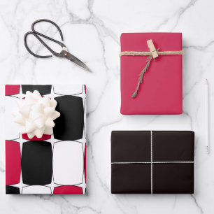 Weißes, schwarzes und rotes Fisch - Augenwischpapi Geschenkpapier Set