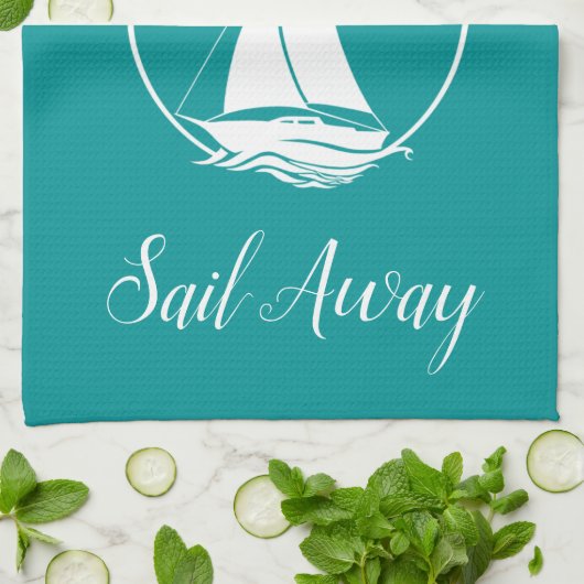 Weißes Seegelboot/Segel weg/ Silhouette Geschirrtuch (Gefaltet)