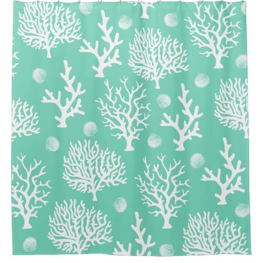 Weißes Seeküstenkorallen u. Seeglas-Grün Duschvorhang (Vorderseite)