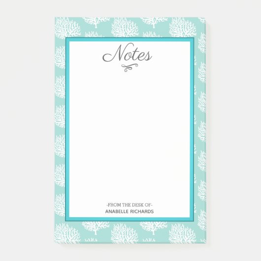 Weißes Seeküstenkorallen u. Seeglas-Grün Post-it Klebezettel (Vorderseite)