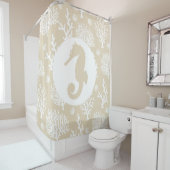 Weißes Seeküstenkorallen u. Taupe-Seepferd Duschvorhang (Beispiel)