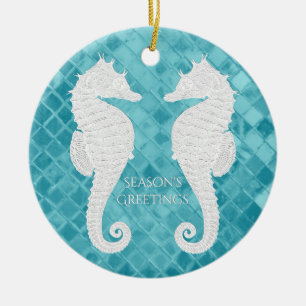 Weißes Seepferd-Aqua-Seeglas personifizieren Keramikornament