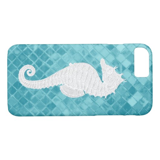 Weißes Seepferd auf Aqua-Seeglas Case-Mate iPhone Hülle (Rückseite (Horizontal))