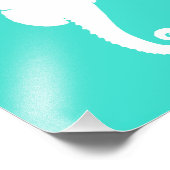 Weißes Seepferd auf Türkis Fotodruck (Ecke)