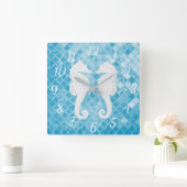 Weißes Seepferd Blaumeer Quadratische Wanduhr (Zuhause)