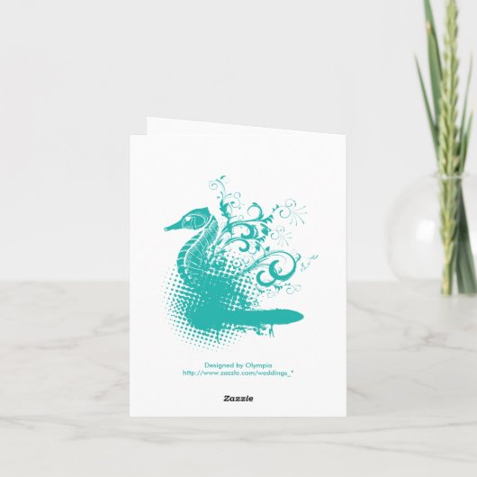 Weißes Seepferd hellblaue Hochzeit Danke (Rückseite)