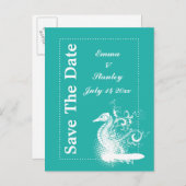 Weißes Seepferd, helles Meer, grüne Hochzeit Ankündigungspostkarte (Vorne/Hinten)
