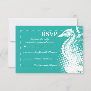 Weißes Seepferd hellgrün Sommerhochzeit RSVP Karte