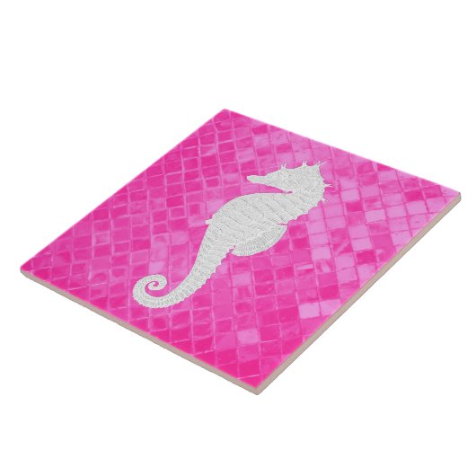 Weißes Seepferd Rosa Meergläser Muster Fliese (Seite)