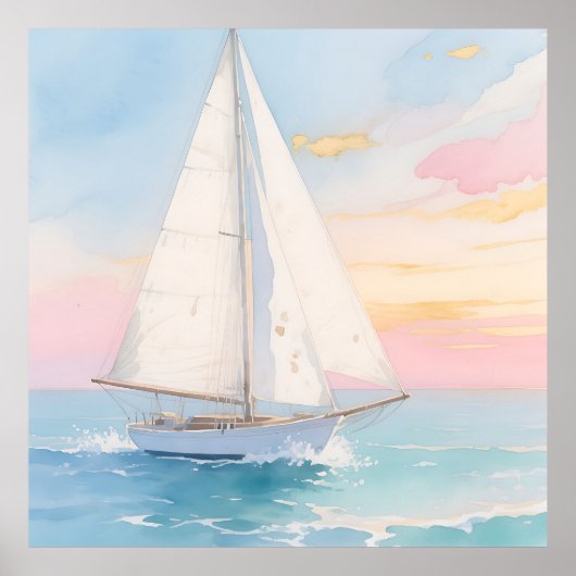 Weißes Segelboot Ozeanglühen Poster (Vorne)