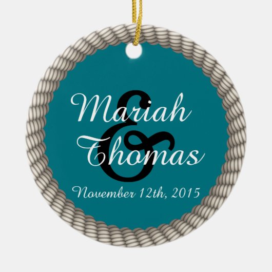 Weißes Seil und Ankermonogramm Keramik Ornament (Vorne)