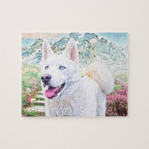 Weißes siberisches Huskyspuzzpuzzle Puzzle