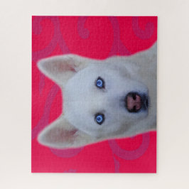 Weißes Sibirisches Husky-Jigsaw-Puzzle (Pink BG) Puzzle
