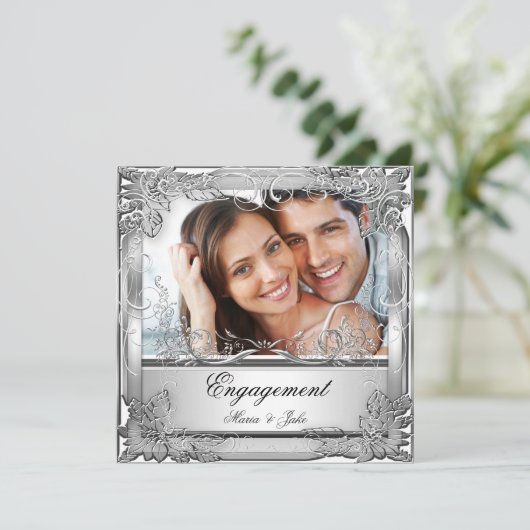 Weißes Silber-Foto der Einsatzpartei Einladung (Stehend Vorderseite)