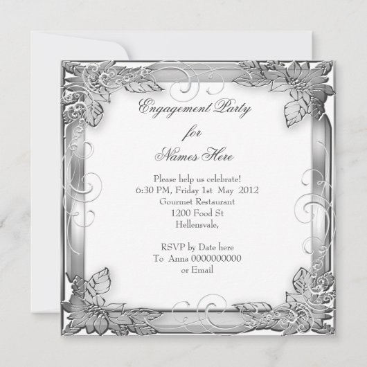 Weißes Silber-Foto der Einsatzpartei Einladung (Rückseite)