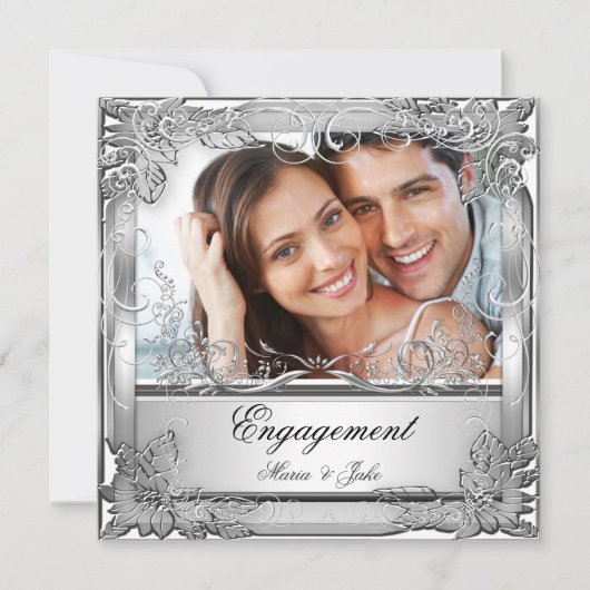 Weißes Silber-Foto der Einsatzpartei Einladung (Vorderseite)