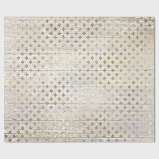 Weißes Silber Grau Gold Diamant Schnittholz Rustik Geschenkpapier (Flach)