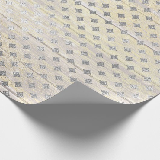 Weißes Silber Grau Gold Diamant Schnittholz Rustik Geschenkpapier (Ecke)