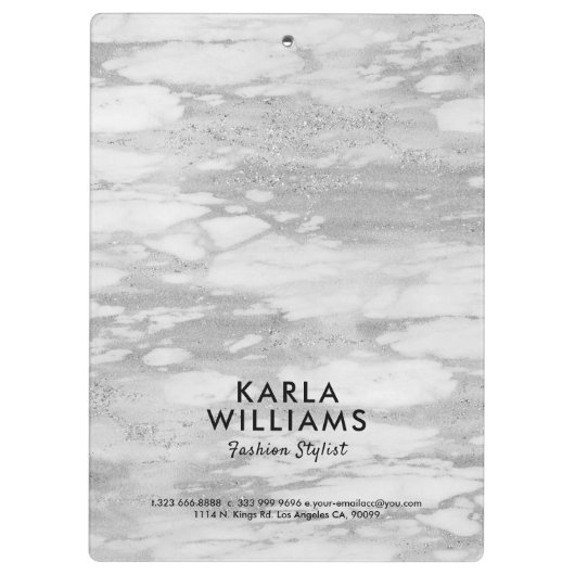 Weißes Silber-Imitat-Marmor Klemmbrett (Rückseite)