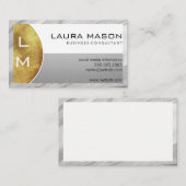 Weißes Silber mit Monogramm | Marmorgrenze Visitenkarte (Vorne/Hinten)