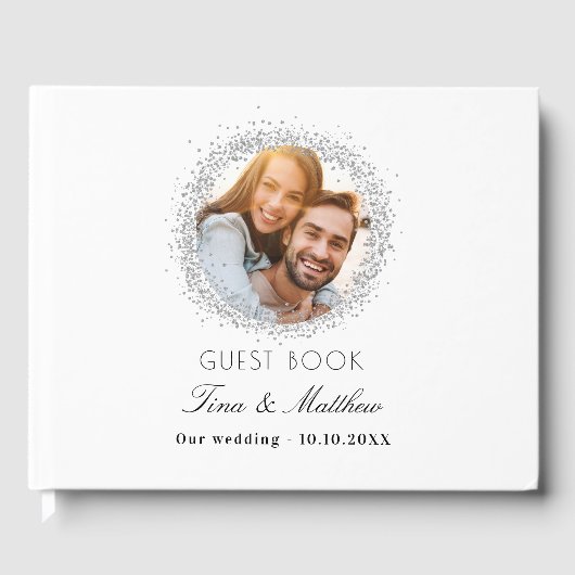 Weißes silbernes Foto Gästebuch (Vorderseite)