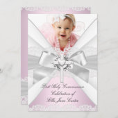 Weißes Silberrosa Foto Erste Heilige Kommune Einladung (Vorne/Hinten)