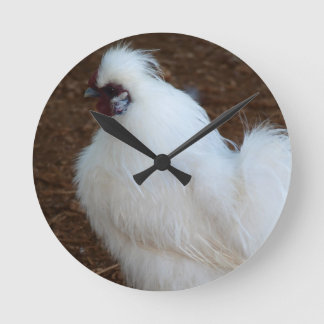 Weißes Silkie Huhn Runde Wanduhr