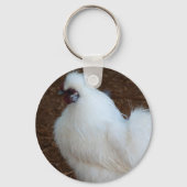 Weißes Silkie-Huhn Schlüsselanhänger (Vorderseite)