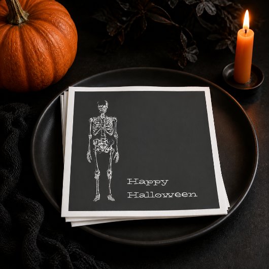 Weißes Skelett Schwarzer Geist Halloween-Party Serviette