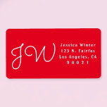 Weißes Skript auf Red/DIY Mit Monogramm Rücksendea Adressaufkleber<br><div class="desc">Anpassbare Rücksendeadresse</div>