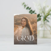 Weißes Skript Einfache Graduierung Foto Abschlussf Postkarte (Stehend Vorderseite)