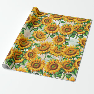 Weißes Sonnenblumenmuster-Kernmuster Geschenkpapier