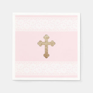 Weißes Spitze-Goldkreuz-Rosa-religiöses Papier Serviette