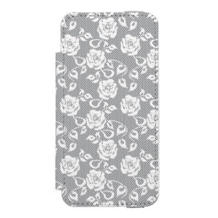 Weißes Spitzemuster auf grauem Hintergrund Incipio Watson™ iPhone 5 Geldbörsen Hülle