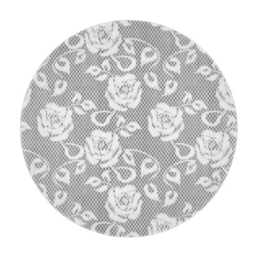 Weißes Spitzemuster auf grauem Hintergrund Schneidebrett (Vorderseite)