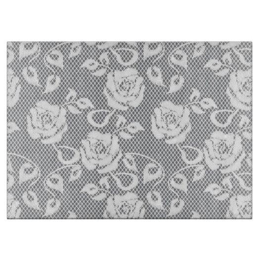 Weißes Spitzemuster auf grauem Hintergrund Schneidebrett (Vorderseite)