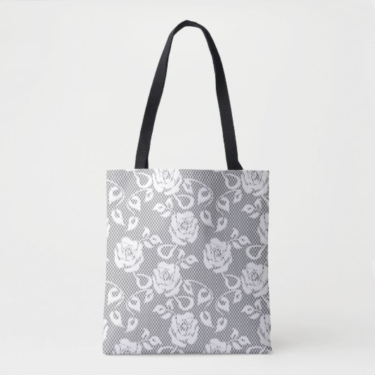 Weißes Spitzemuster auf grauem Hintergrund Tasche (Vorderseite)