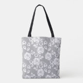 Weißes Spitzemuster auf grauem Hintergrund Tasche (Rückseite)