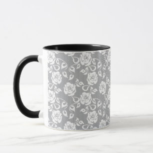 Weißes Spitzemuster auf grauem Hintergrund Tasse