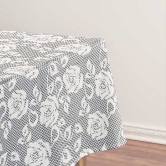 Weißes Spitzemuster auf grauem Hintergrund Tischdecke (Beispiel)