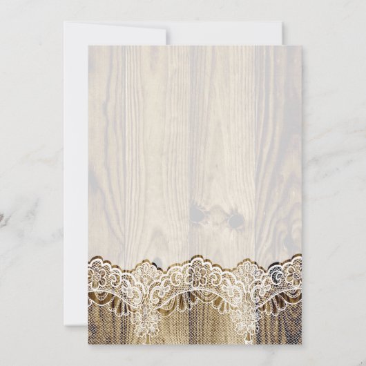 Weißes Spitzen & Herz auf Holzhochzeit Brautparty Einladung (Rückseite)