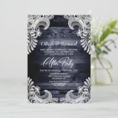 Weißes Spitzenholz Hochzeit nach dem Party Einladung (Stehend Vorderseite)