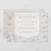 Weißes Spitzenholz rustikaler Empfang Hochzeit auf Begleitkarte (Vorne/Hinten)