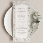 Weißes Spitzenholz rustikales Hochzeitsmenü Menükarte