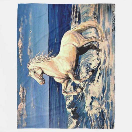 Weißes Stalion, andalusisches Pferd im Ozean/im Fleecedecke (Vorderseite)