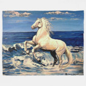 Weißes Stalion, andalusisches Pferd im Ozean/im Fleecedecke (Vorderseite (Horizontal))