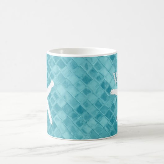 Weißes Starfish-Aqua-Seeglas-Monogramm Kaffeetasse (Mittel)