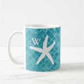 Weißes Starfish-Aqua-Seeglas-Monogramm Kaffeetasse (Links)