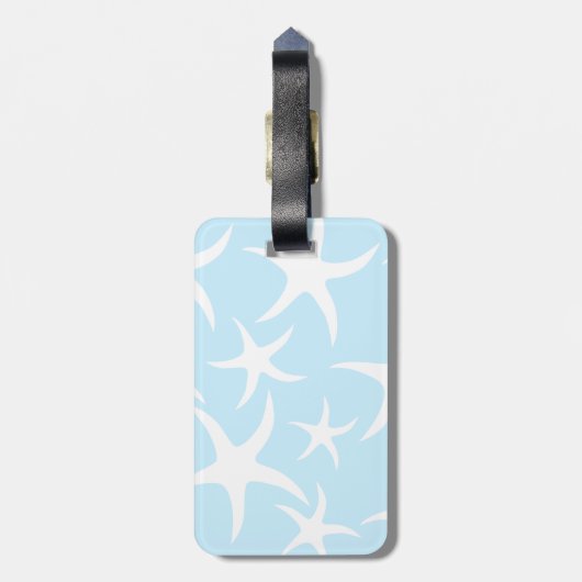 Weißes Starfish-Muster auf hellblauem. Gepäckanhänger (Rückseite vertikal)