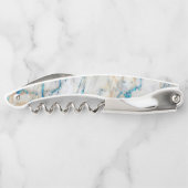 Weißes Steinblaues Glitzer-Marmorierungmonogramm Kellnermesser (Rückseite)